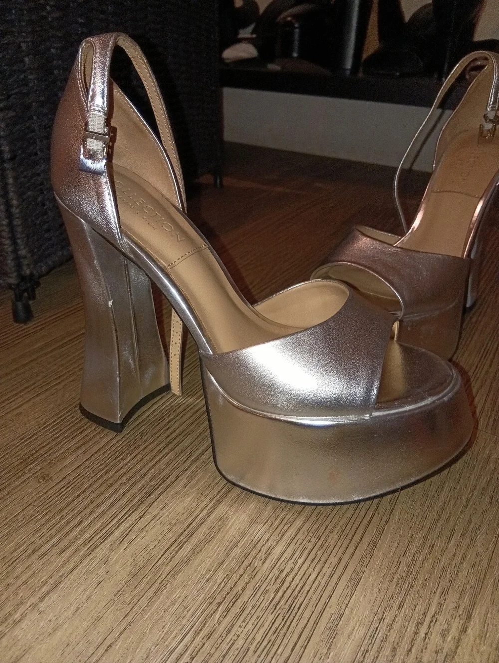Charles & Keith Metallic Silver Platform Sandals Size 35